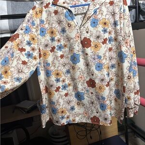 Floral Women's Top - Cream, Blue, Brown